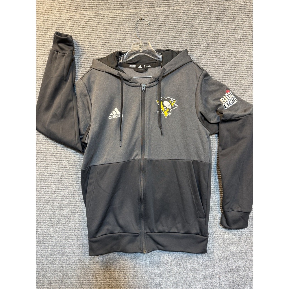 Adidas Team Issued Full Zip 2-toneJacket Pittsburgh Penguins Black Gray Size M
